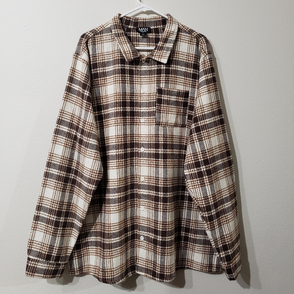 Boohoo Brown and Cream Checkered Shirt
